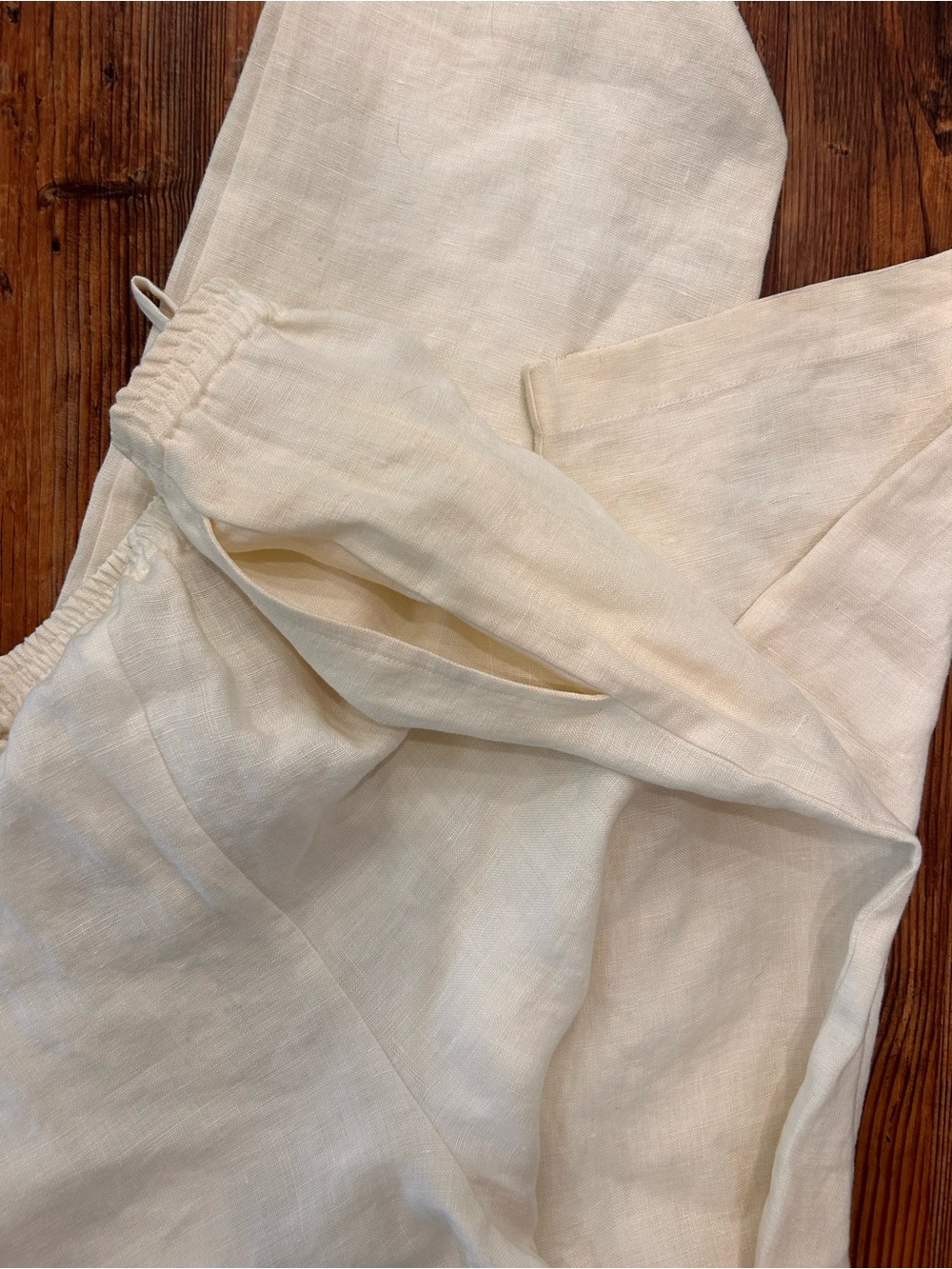 Eskandar 100% Linen Pull-On Wide Leg Pants Ivory England Size 2 - Picture 8 of 16